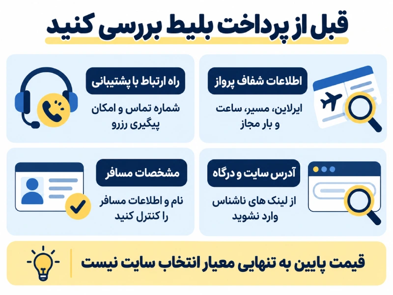 تصویری از بررسی های لازم قبل از خرید بلیط